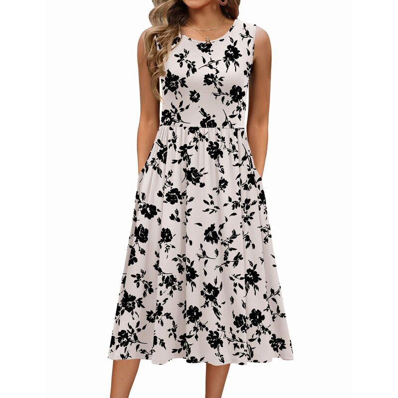 ジーグー レディース トップス 衣装 A 生産ライン MIDI プルオーバー ノースリーブ Zeagoo Women\u0027sleeveless Round Neck Midi Tshirt Dress Casualoose Fit A Line Shift Sundress Apricot Floral 杏