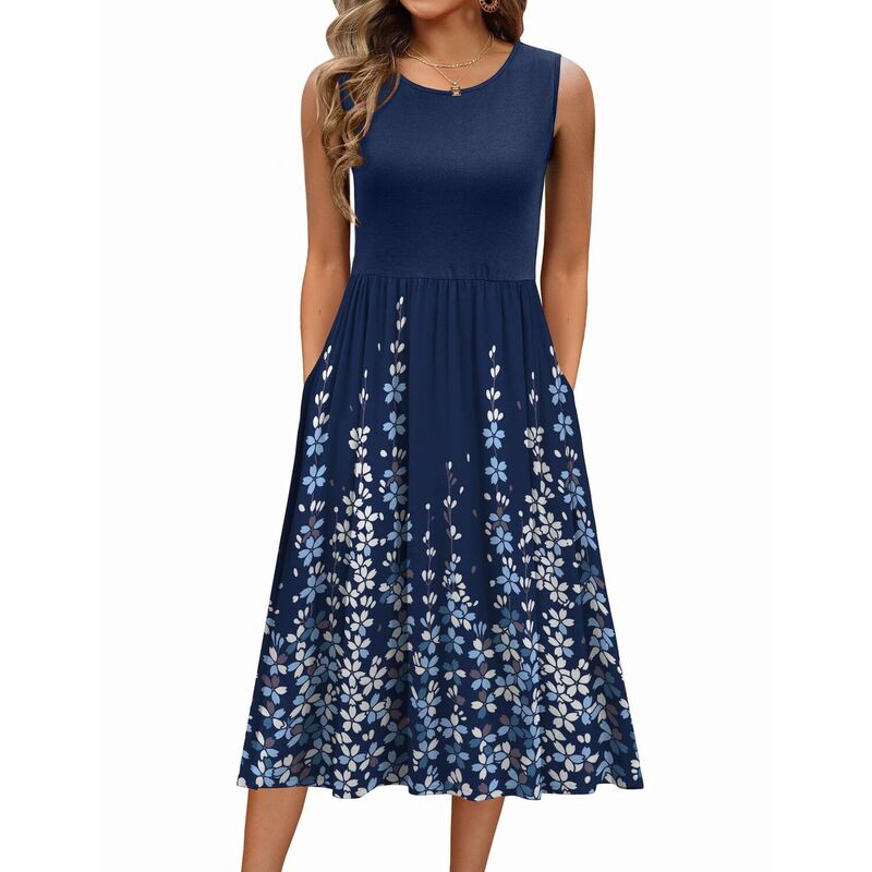 ジーグー レディース トップス 衣装 A 生産ライン MIDI プルオーバー ノースリーブ Zeagoo Women\u0027sleeveless Round Neck Midi Tshirt Dress Casualoose Fit A Line Shift Sundress Navy Blue Floral 米国海軍