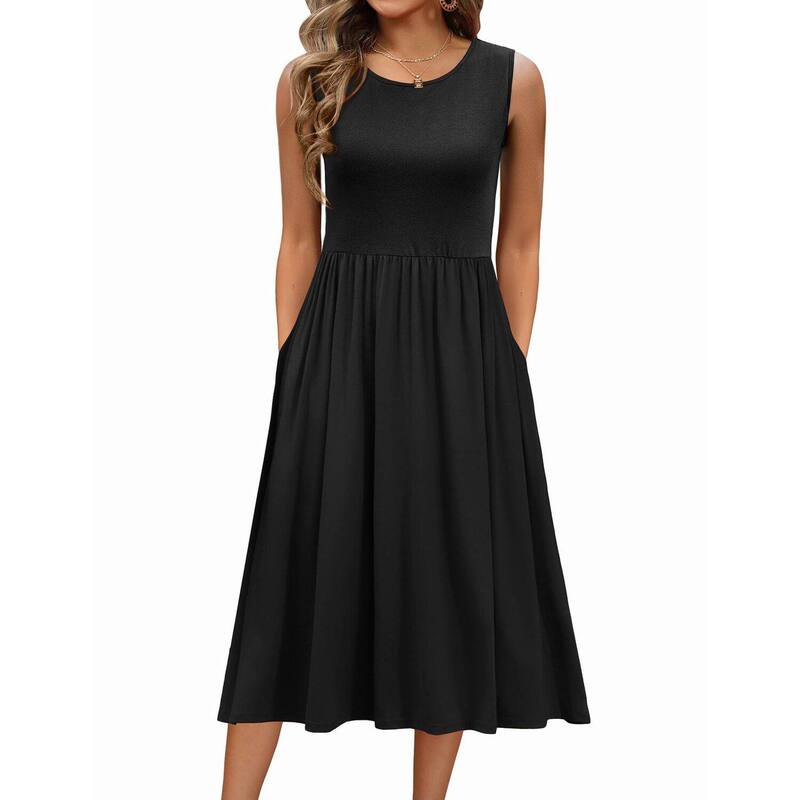ジーグー レディース トップス 衣装 A 生産ライン MIDI プルオーバー ノースリーブ Zeagoo Women\u0027sleeveless Round Neck Midi Tshirt Dress Casualoose Fit A Line Shift Sundressolid Black 黒いこと