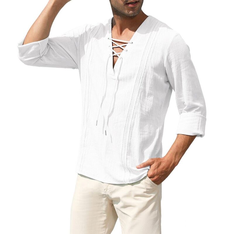 せつ然たる御花 レディース トップス プルオーバー Vのど首 ClearFlower Mens V Neck Tie Closurembossed Trim Long Sleeve Top White 白いこと