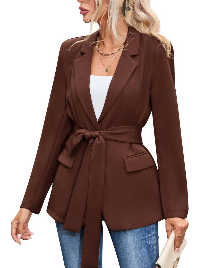 マキシスマーチ レディース アウター 上衣・上衣 スポーツジャケット Maxxis Merch Women\u0027s Elegant Belted Blazer Long Sleeve Shawl Collar Suit Jacket for Work Brown 赤銅色