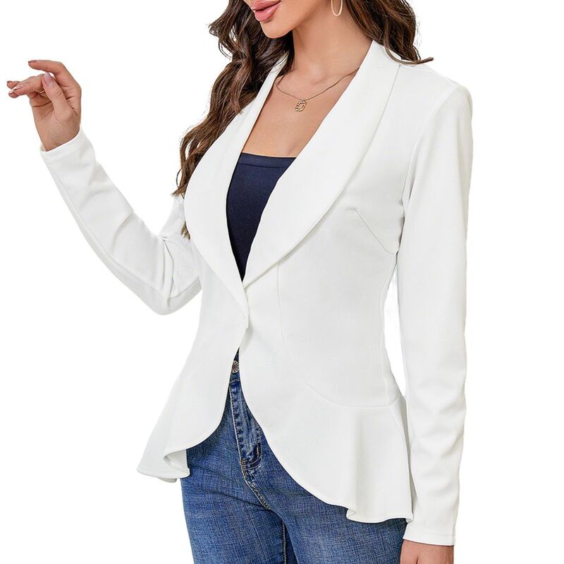 エリート肝ったま レディース アウター 上衣・上衣 ジレー スポーツジャケット EliteSpirit Womens Blazer Cardigan Lapelong Sleeves Peplum Hem Single Button Jackets White 白いこと