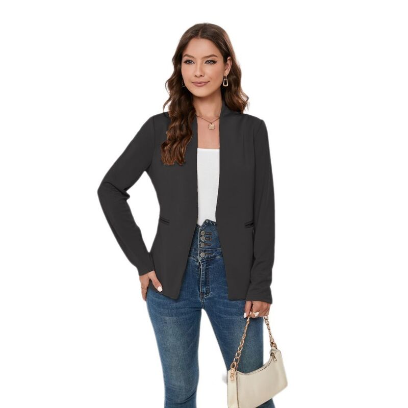 救い主流行り物 レディース アウター 上衣・上衣 スポーツジャケット Yesfashion Women\u0027s Open Front Blazer Collarless Long Sleeve Casual Work Office Jacket with Pockets Black 黒いこと