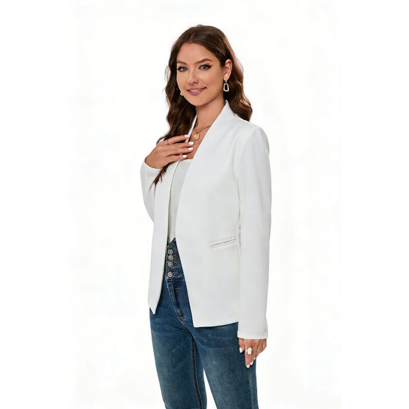 救い主流行り物 レディース アウター 上衣・上衣 スポーツジャケット Yesfashion Women\u0027s Open Front Blazer Collarless Long Sleeve Casual Work Office Jacket with Pockets White 白いこと