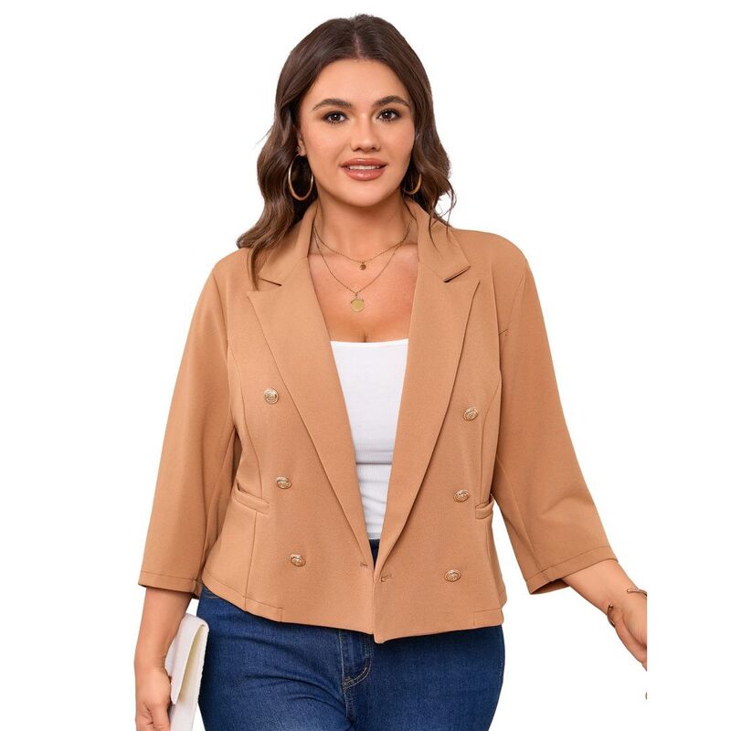 上半身大きさ レディース アウター 上衣・上衣 足し加える大きさ スポーツジャケット BODDYSIZE Women\u0027s Plusize Casualong Sleeve Blazer Double-Breasted Gold Button Lapel Business Formal Blazer Khaki カーキ