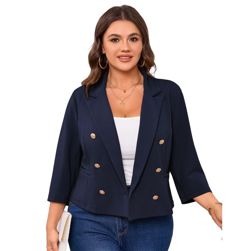 上半身大きさ レディース アウター 上衣・上衣 足し加える大きさ スポーツジャケット BODDYSIZE Women\u0027s Plusize Casualong Sleeve Blazer Double-Breasted Gold Button Lapel Business Formal Blazer Navy Blue 米国海軍