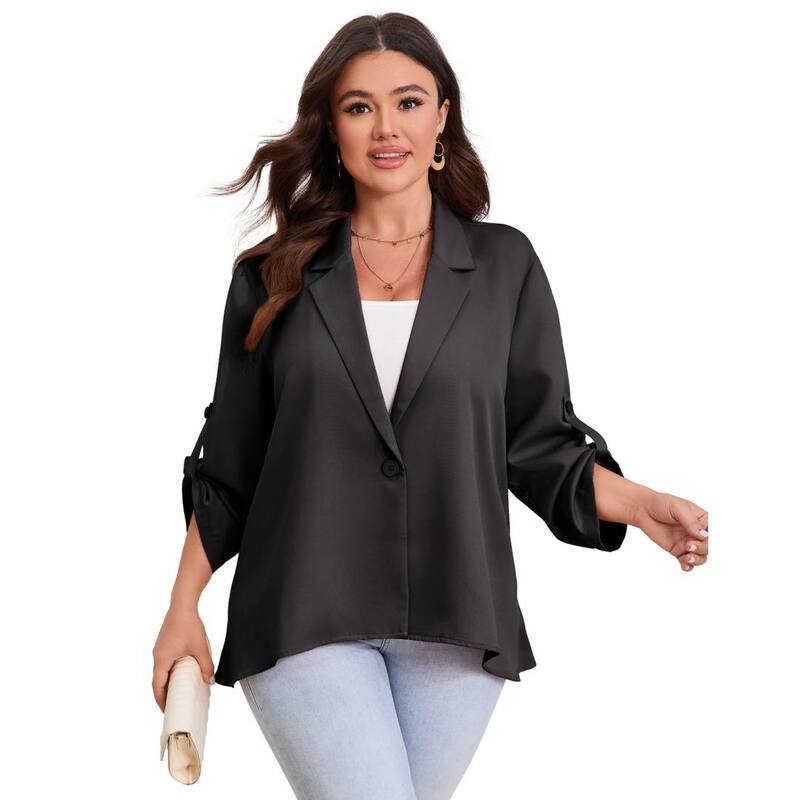 上半身大きさ レディース アウター 上衣・上衣 ドレープラスサイズ スポーツジャケット BODDYSIZE Womens Plusize Blazer Long Sleeve Classic Blazer Draped Open Front Lightweight Blazer Black 黒いこと
