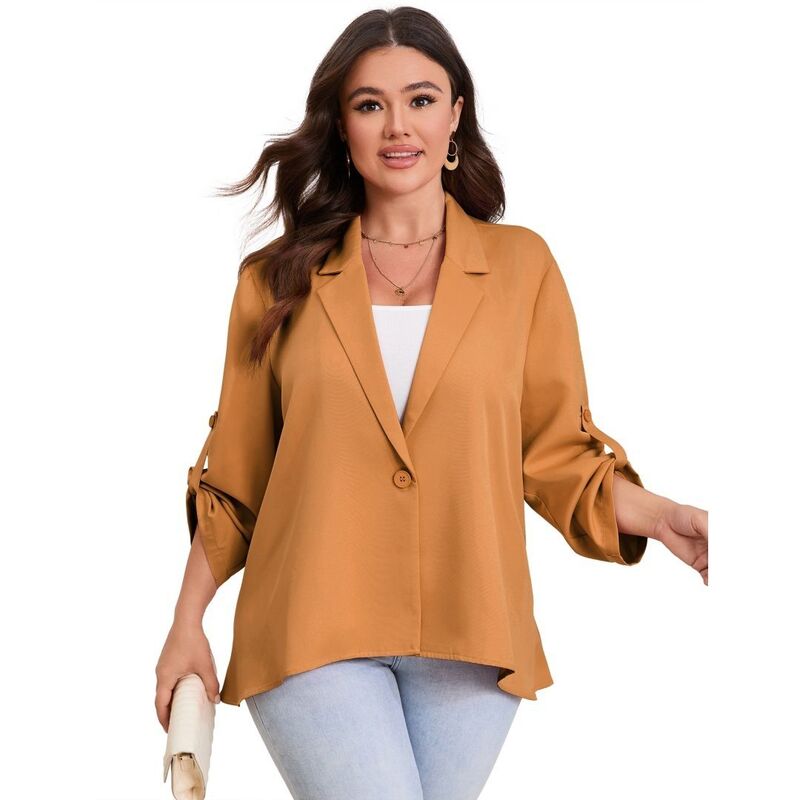 上半身大きさ レディース アウター 上衣・上衣 ドレープラスサイズ スポーツジャケット BODDYSIZE Womens Plusize Blazer Long Sleeve Classic Blazer Draped Open Front Lightweight Blazer Khaki カーキ