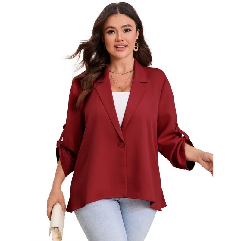 上半身大きさ レディース アウター 上衣・上衣 ドレープラスサイズ スポーツジャケット BODDYSIZE Womens Plusize Blazer Long Sleeve Classic Blazer Draped Open Front Lightweight Blazer Wine Red 赤いこと