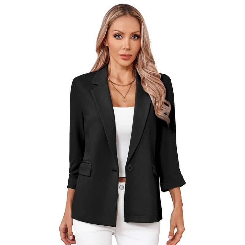 上半身大きさ レディース アウター 上衣・上衣 スポーツジャケット BODDYSIZE Womens Casualong Sleeve Blazer Business Open Front Work Office Suit Jackets Black 黒いこと