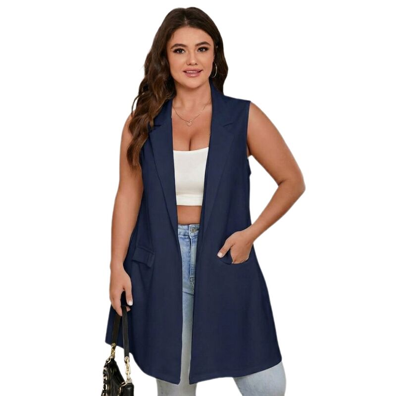 セオリア レディース アウター 上衣・上衣 足し加える大きさ より良い ノースリーブなめし革 Seoria Plusize Women\u0027sleeveless Vest Work Casualong Blazer with Pockets Navy Blue 米国海軍