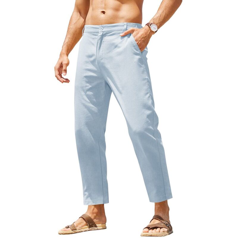 クーファンディ レディース ボトムス カジュアルパンツ リラックスフィット コットン リネン COOFANDY Men' Cotton Linen Pants Elastic Waist Lightweight Casual Pants Relaxed Fit Yoga Beach Blue ブルー｜ReVida 店