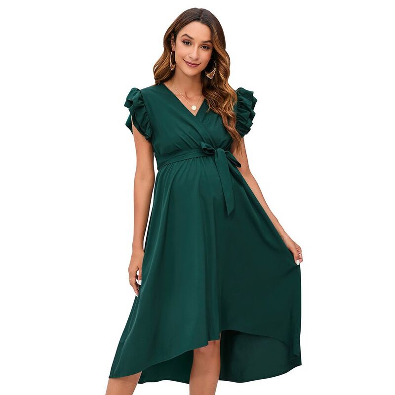 ジョイジョイ レディース トップス 衣装 Vのど首 御花柄 フラウンス MIDI 御花 JoyJoy Women Summeruffle Sleeve Wrap Midi Dress V-Neck High Low Hem Floral Casual Dress Dark Green 緑であること