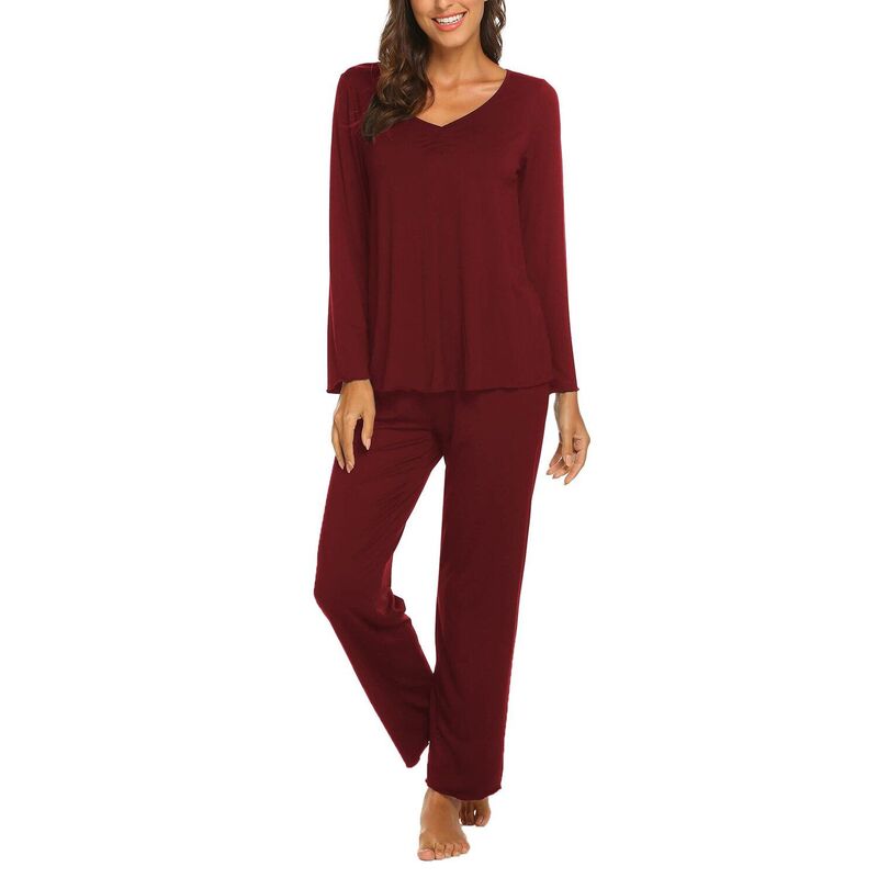 エコアー レディース アンダーウェア ナイトウェア パンツ Ekouaer Womens Pajama Sets 2 Piece Lounge Set Fall Winter Pajamas Long Sleeve Pjs Top and Pants Wine Red レッド｜ReVida 店