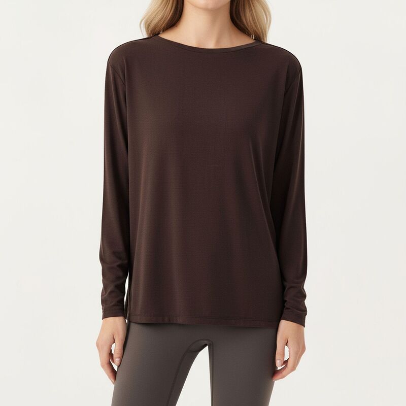 アンナカシ レディース トップス プルオーバー 伸び伸びする填まる Anna-Kaci Women\u0027s Long Sleeve Pullover Top with Relaxed Fit and Boat Neckline Brown 赤銅色