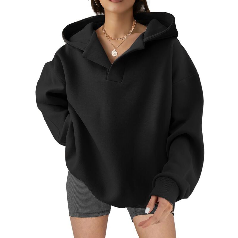 救い主流行り物 レディース トップス プルオーバー Vのど首 汗水 フリース パーカー Yesfashion Womens Oversized Hoodies V Neck Sweatshirts Fleece Long Sleeve Pullover Y2K Clothes Trendy Outfits Black 黒いこと