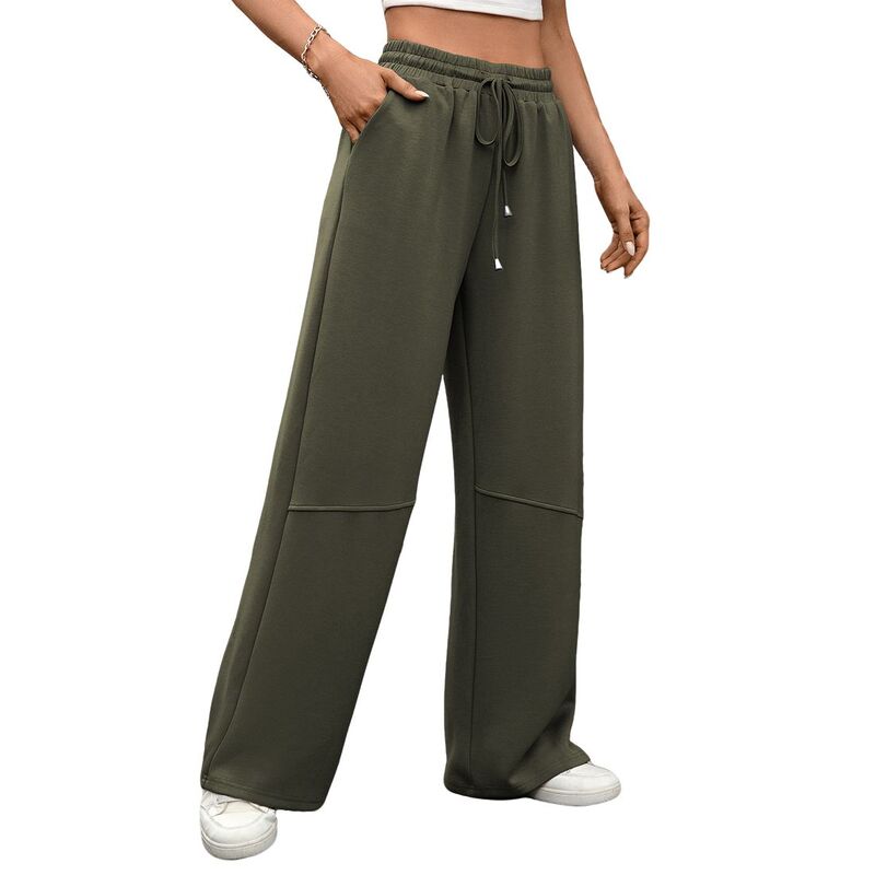 エリート肝ったま レディース ボトムス 心地よいズボン下 ワイドレッグ EliteSpirit Womens Elastic Waist Drawstring Wide Leg Casual Relaxed Pants with Side Pockets Errands Army Green 緑であること