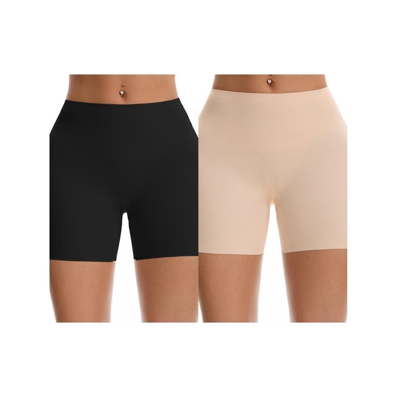 インスパイア 今めかしい レディース ボトムス 心地よいズボン下 遊撃手ズボン下 INSPIRE CHIC 2 Packs Women\u0027s High Waisted Shapewear Slip Shortshaping Boyshorts Pantieslimming Underwear Black Beige 黒いこと