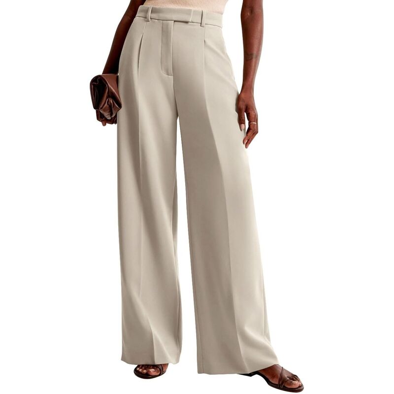 セオリア レディース ボトムス 心地よいズボン下 ワイドレッグ 御機嫌酉の方角 Seoria Womens Pants High Waist Wide Leg Pocket Dress Trousers Pants Professional Office Pants Apricot 杏