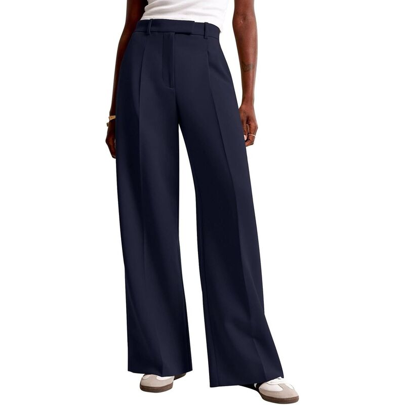 セオリア レディース ボトムス 心地よいズボン下 ワイドレッグ 御機嫌酉の方角 Seoria Womens Pants High Waist Wide Leg Pocket Dress Trousers Pants Professional Office Pants Navy Blue 米国海軍