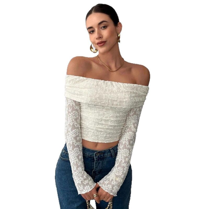 ジョイジョイ レディース トップス プルオーバー か細い填まる スピード競技 JoyJoy Women\u0027s Elegant Fashion Off Shoulder Long Sleeve Top Slim Fit Lace Crochetop Daily Versatile Top Beige ベージュ
