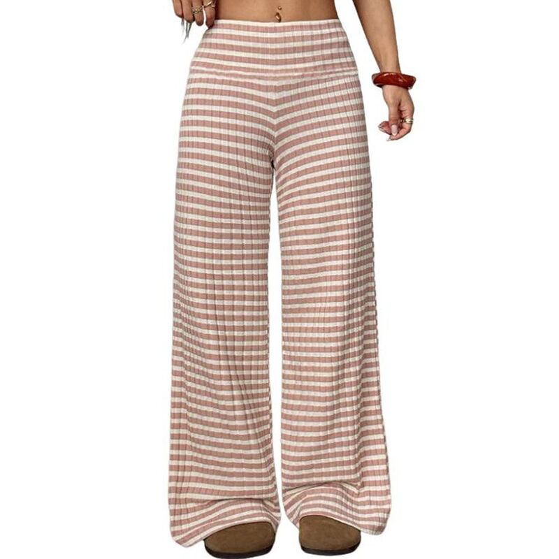 ジョイジョイ レディース ボトムス 心地よいズボン下 引っ切り無い JoyJoy Women\u0027s Horizontal Stripe Loose Straight Leg Pantslim-Fit Casual Trousers for Work \u0026 Daily Outfits Light Pink サクラ色