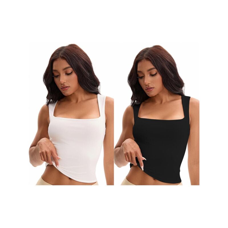 インスパイア 今めかしい レディース トップス プルオーバー ノースリーブ INSPIRE CHIC 2 Packs Women\u0027square Neck Sleeveless Tank Tops Basic Fitted Camisoles Black White 白いこと