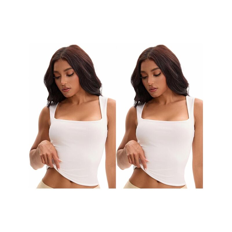インスパイア 今めかしい レディース トップス プルオーバー ノースリーブ INSPIRE CHIC 2 Packs Women\u0027square Neck Sleeveless Tank Tops Basic Fitted Camisoles White 白いこと
