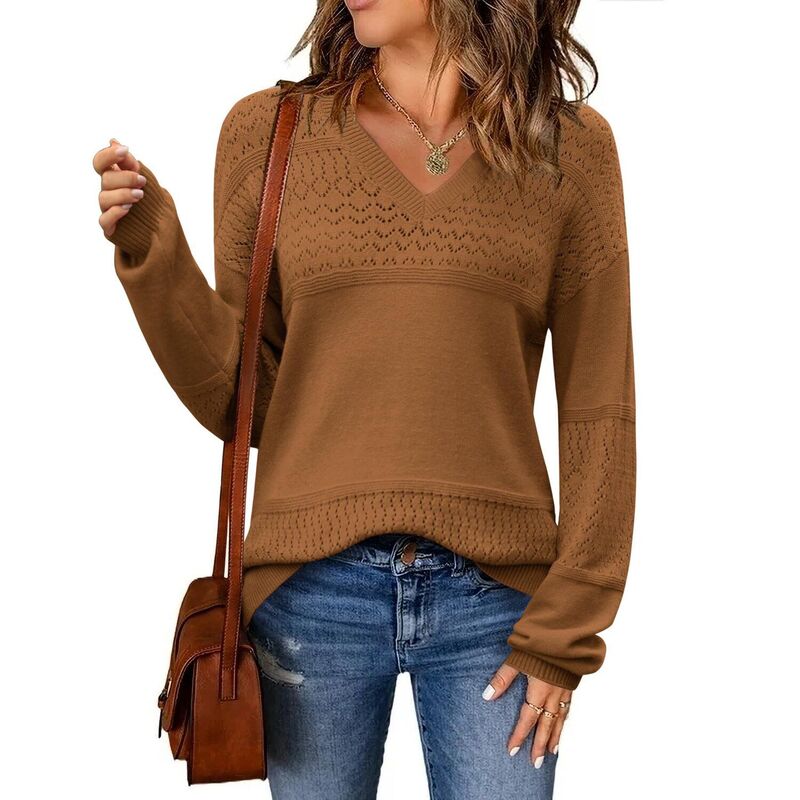 ジーグー レディース アウター ニット・セーター Vネック リブ Zeagoo Women s Fall Batwing Long Sleeve Ribbed Knitted Pullover Sweater V Neck Crochetop Coffee コーヒー｜ReVida 店