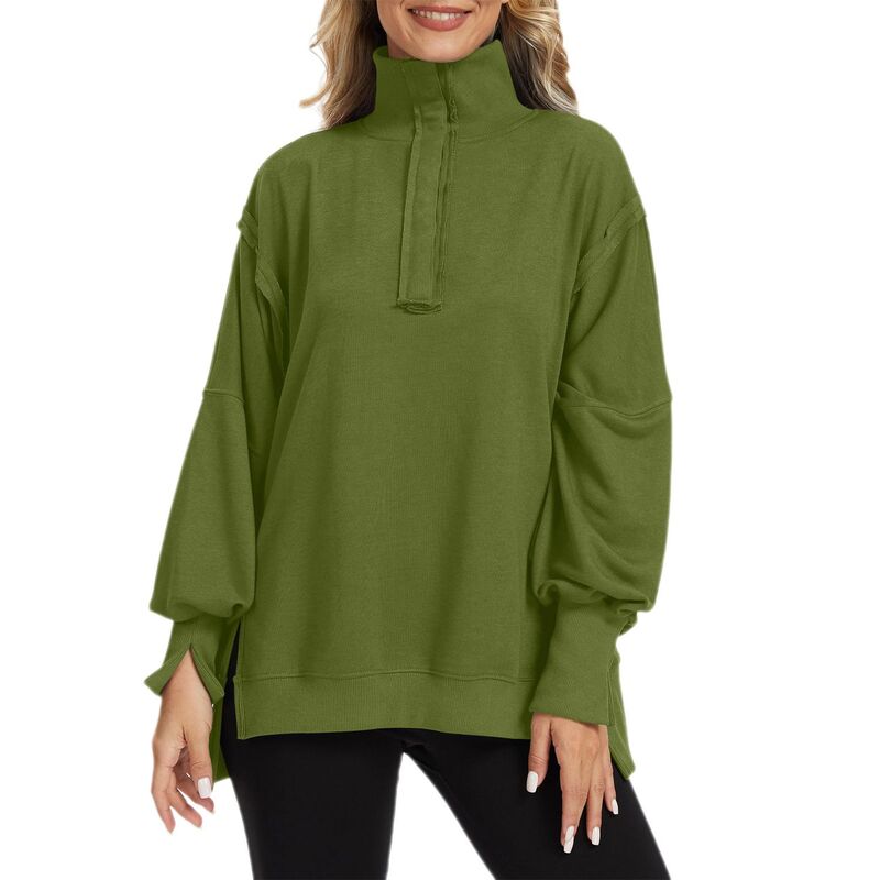 コジョイン レディース トップス プルオーバー 片方細長い切口 汗水 Kojooin Women Oversized Sweatshirt Casualong Sleeve Side Slitop Army Green 緑であること