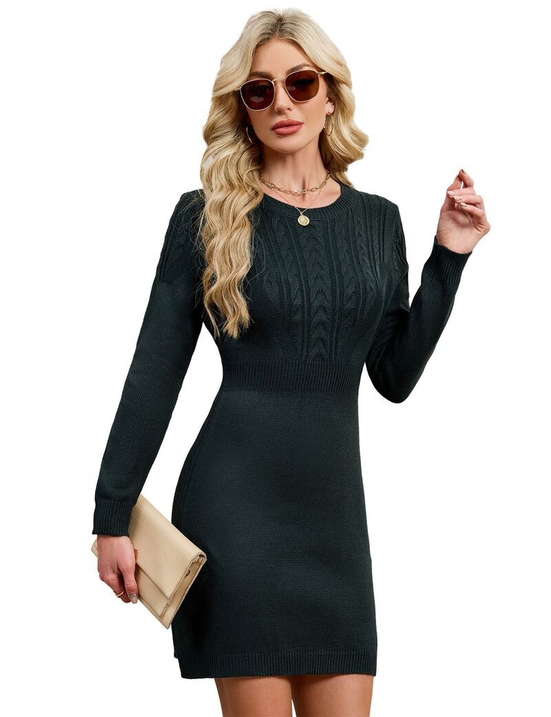 エリートチョイス レディース トップス 衣装 労働者の一団のど首 MIDI スウェーター Elitechoice Women\u0027s Crew Neck Long Sleeve Sweater Midi Dress Dark Green 緑であること