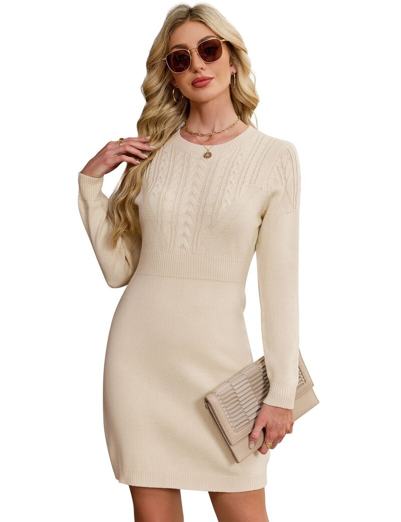 エリートチョイス レディース トップス 衣装 労働者の一団のど首 MIDI スウェーター Elitechoice Women\u0027s Crew Neck Long Sleeve Sweater Midi Dress Light Apricot 杏