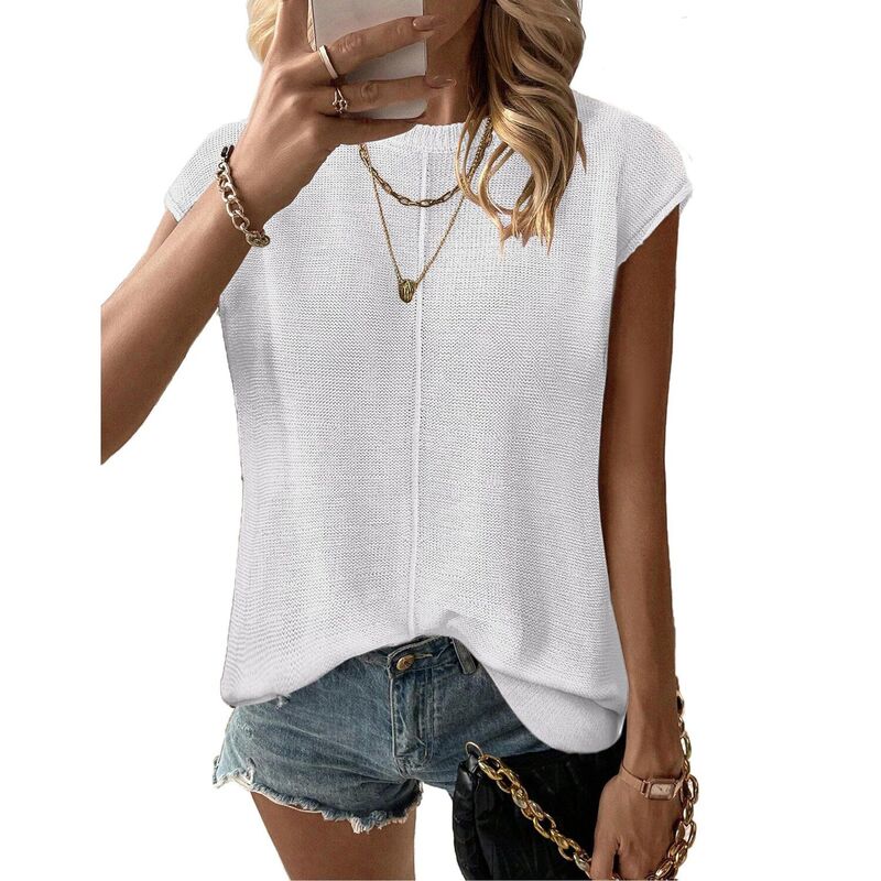 ジーグー レディース アウター ニット・セーター クルーネック ベスト ノースリーブ キャップ Zeagoo Women's Cap Sleeve Crew Neck Sleeveless Knit Sweater Vest Casualightweightops White ホワイト|ReVida 店