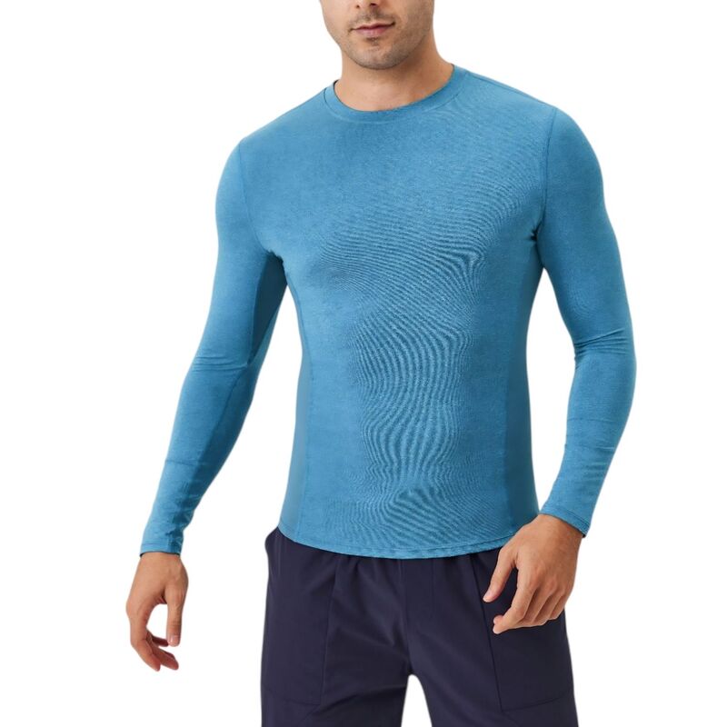 アンナカシ レディース トップス Tシャツ クルーネック Anna-Kaci Mens Long Sleeve Performance Shirt with Seamlesstretch Fabric and Crew Neck Design Blue ブルー｜ReVida 店