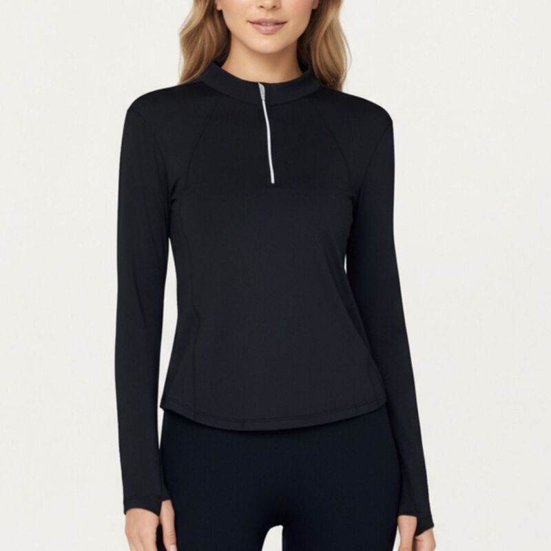アンナカシ レディース トップス プルオーバー ハイネック ハーフジップ Anna-Kaci Women\u0027s Long Sleeve Active Top withigh Neck Half Zip Front Smooth Stretch Fabric Black 黒いこと