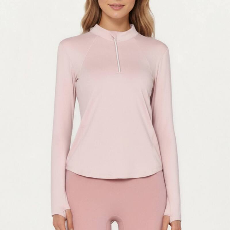 アンナカシ レディース トップス プルオーバー ハイネック ハーフジップ Anna-Kaci Women\u0027s Long Sleeve Active Top withigh Neck Half Zip Front Smooth Stretch Fabric Pink サクラ色