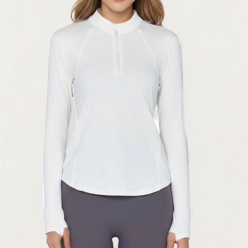 アンナカシ レディース トップス プルオーバー ハイネック ハーフジップ Anna-Kaci Women\u0027s Long Sleeve Active Top withigh Neck Half Zip Front Smooth Stretch Fabric White 白いこと