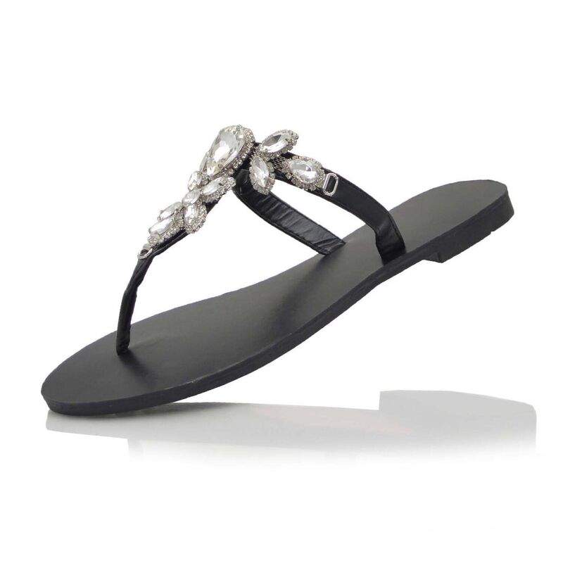 F.C 青写真 レディース シューズ サンダル F.C Design Rhinestonembellished Thong Flat Sandal Black 黒いこと