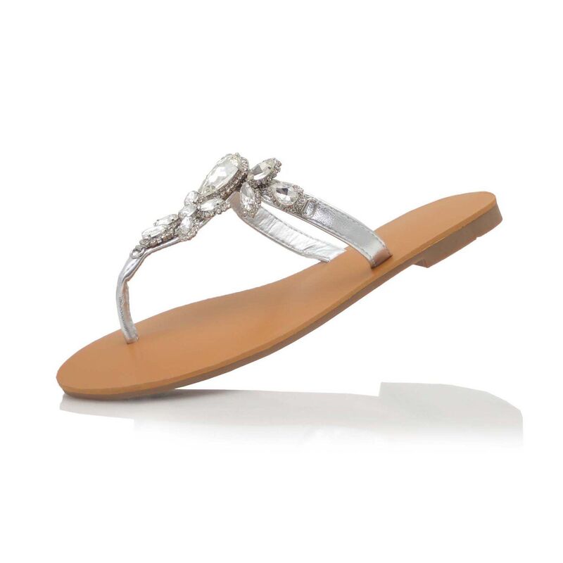 F.C 青写真 レディース シューズ サンダル F.C Design Rhinestonembellished Thong Flat Sandal Silver しろがね色