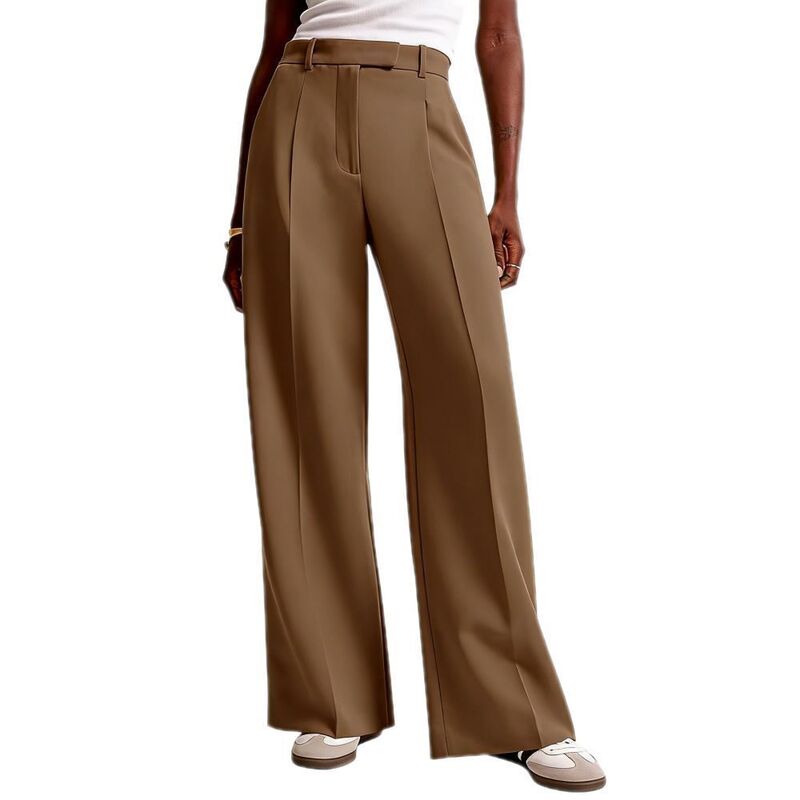 イエスファッション レディース ボトムス カジュアルパンツ ワイドレッグ ハイウエスト Yesfashion Women's High Waist Wide Leg Work Pants Business Casual Office Trousers with Pockets Brown ブラウン｜ReVida 店