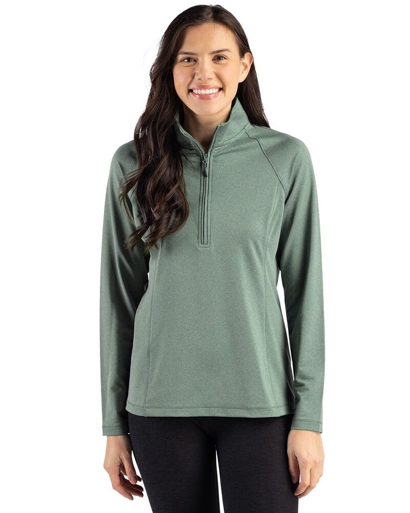 細流 レディース トップス プルオーバー ハーフジップ 汗水 Clique Dash Recycled Womens Quarter Zip Sweatshirt Bottle Green Heather ギョリュウモドキ