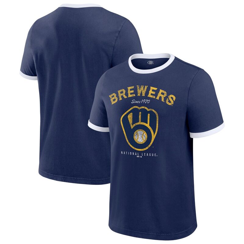 ダリウス・ラッカー コレクション バイ ファナティクス レディース トップス Tシャツ Men's Darius Rucker Collection by Fanatics Navy Milwaukee Brewers Washed Ringer T-Shirt Brw Navy ネイビー｜ReVida 店