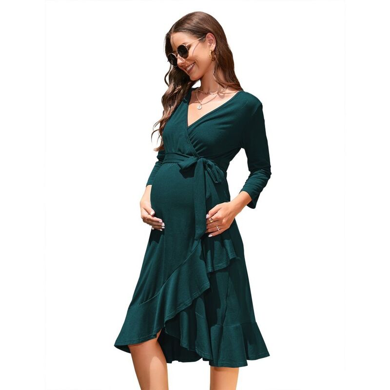 上半身大きさ レディース トップス 衣装 Vのど首 MIDI マタニティ BODDYSIZE Women\u0027s Casual Maternity Dress V Neck High Waisted Midi Dressuitable for Vacation Dark Green 緑であること