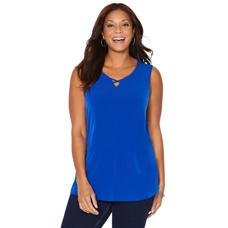 キャサリンズ レディース トップス Tシャツ プラスサイズ Catherines Women's Plusize Crisscross Timeless Tank Surf The Web|ReVida 店
