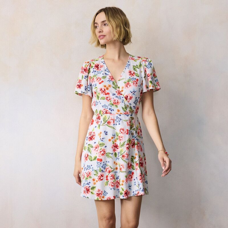 LC Lauren Conrad レディース トップス ワンピース ミニ Women's LC Lauren Conrad Button Wrap Mini Dress Blue Amalfi Garden ブルー|ReVida 店