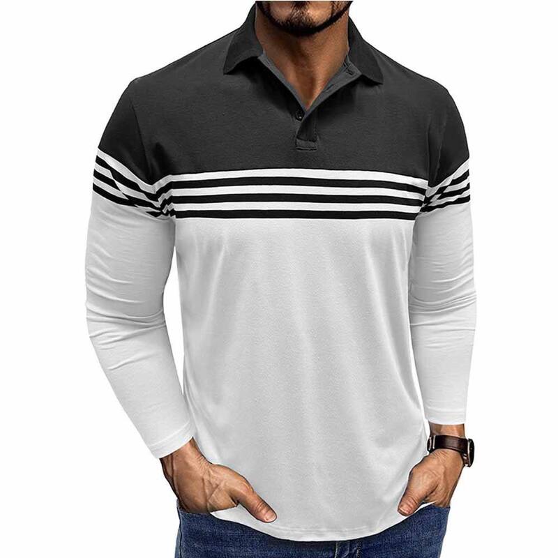 クリアフラワー レディース トップス Tシャツ ポロシャツ 長袖 ClearFlower Men &rsquo; striped Long-Sleeve Polo Shirt Collared Casual T-Shirt for Work & Weekend Black ブラック｜ReVida 店