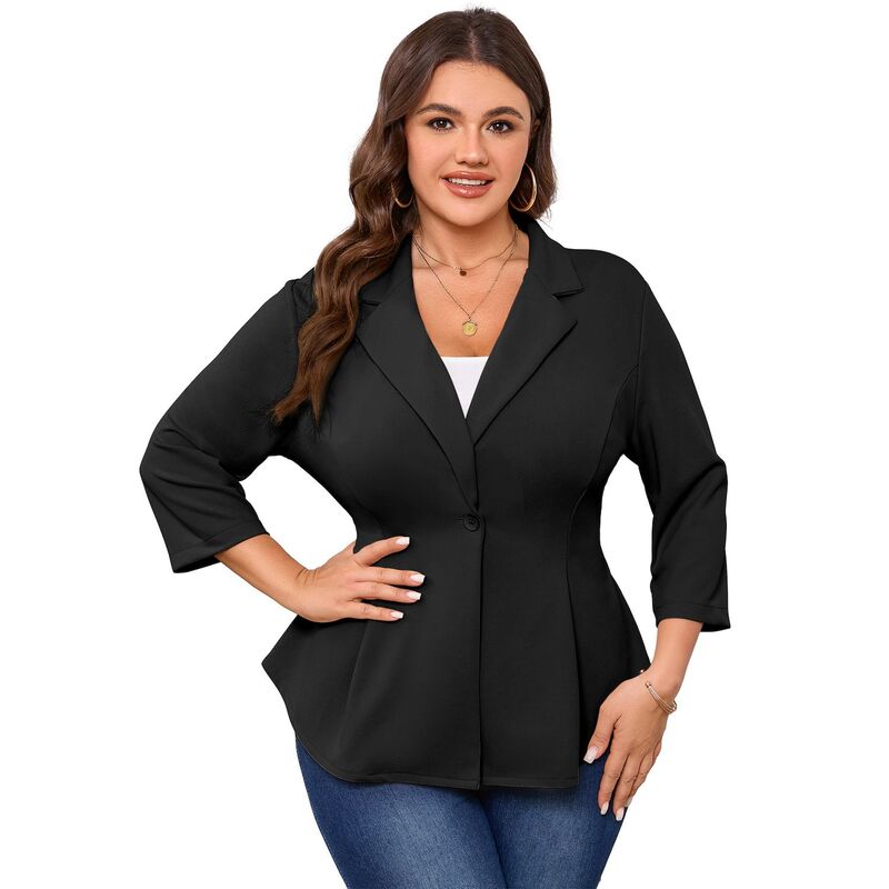 セオリア レディース アウター 上衣・上衣 足し加える大きさ スポーツジャケット Seoria Women\u0027s Plusize Peplum Blazer Notch One Button Business Casual Jacket Black 黒いこと