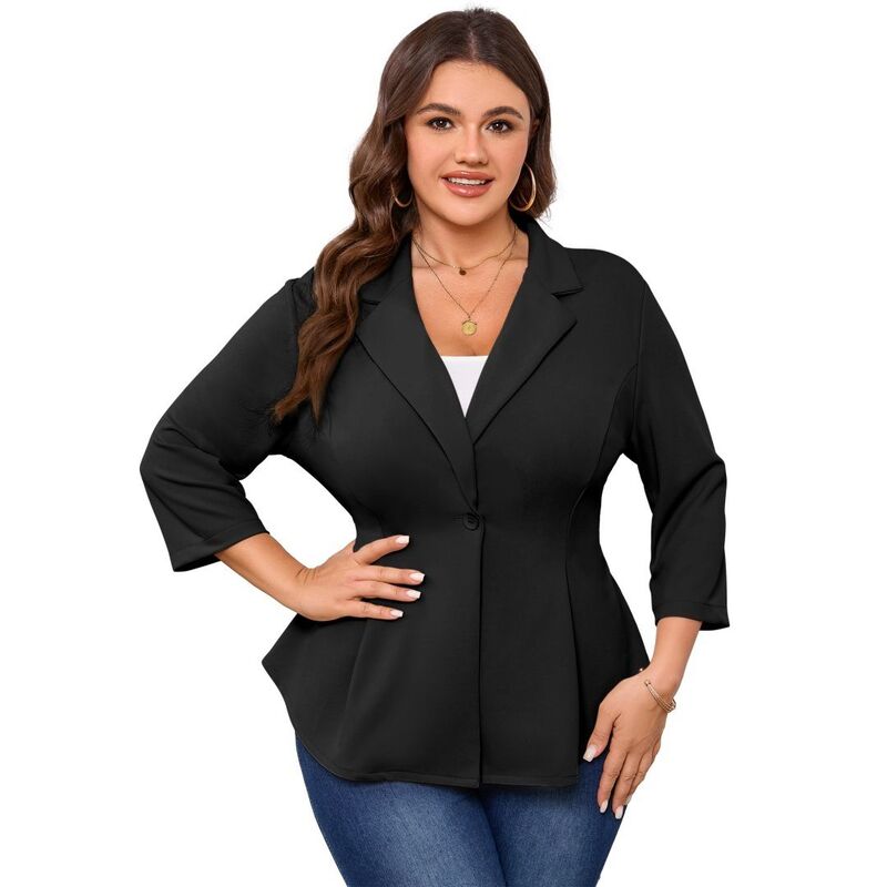 ボディサイズ レディース アウター ジャケット・ブルゾン プラスサイズ ブレザー BODDYSIZE Women's Plusize Blazer Notch Panel Work Business Casual Outfits Dressy Suit Jacket Peplum Blazers Black ブラック｜ReVida 店