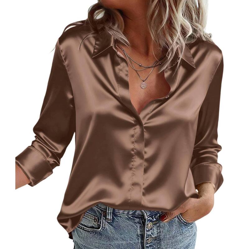 ジーグー レディース トップス シャツ サテン シルク ブラウス Zeagoo Silk Blouse for Women Fall Fashion Business Casual Top Dressy Satin Button Up Shirts Brown ブラウン｜ReVida 店