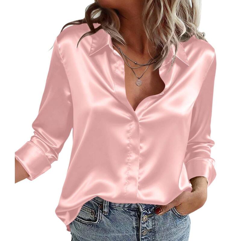ジーグー レディース トップス シャツ サテン シルク ブラウス Zeagoo Silk Blouse for Women Fall Fashion Business Casual Top Dressy Satin Button Up Shirts Light Pink ピンク|ReVida 店